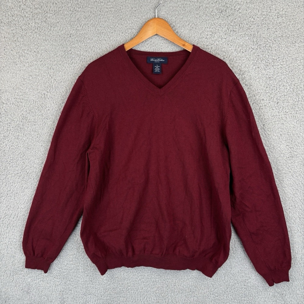 Brooks Brothers Stretch V Neck Sweater Mens XL Burgundy Merino Wool Blend